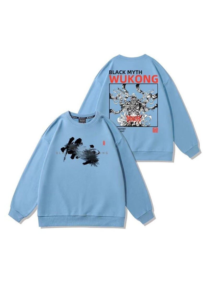Black Mythical Loose Round Neck Hoodie