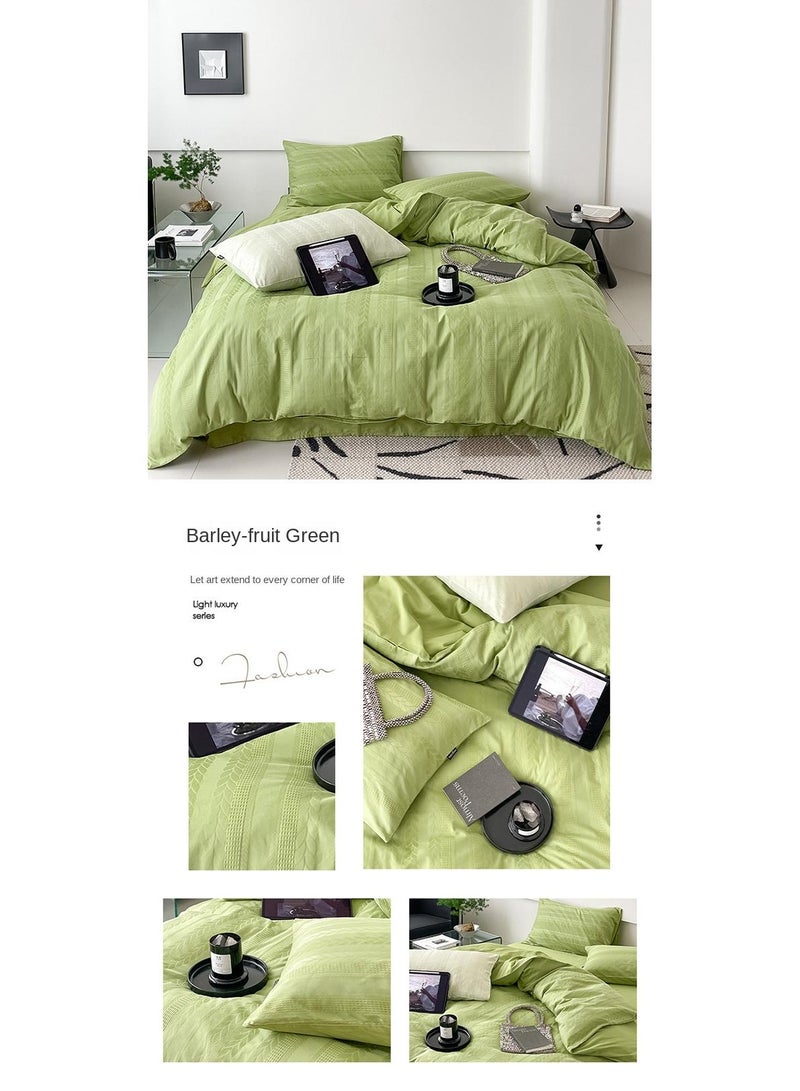 Cotton Satin Duvet Cover Set Solid Color Striped Jacquard 4pcs Cotton 60S Soft Comforter Cover Bed Sheet Pillowcases Bedding Set