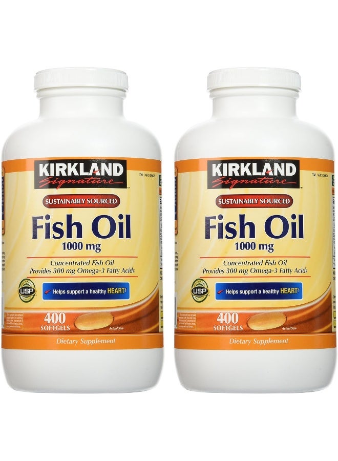 Kirkland Signature Natural Fish Oil Concentrate with Omega-3 Fatty Acids - 400 Softgels (Pack of 2)