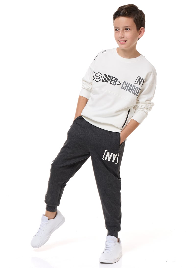 Boys' 2-Piece Sweatshirt and Jogger Set (8-14 yrs) Off-White/ Grey