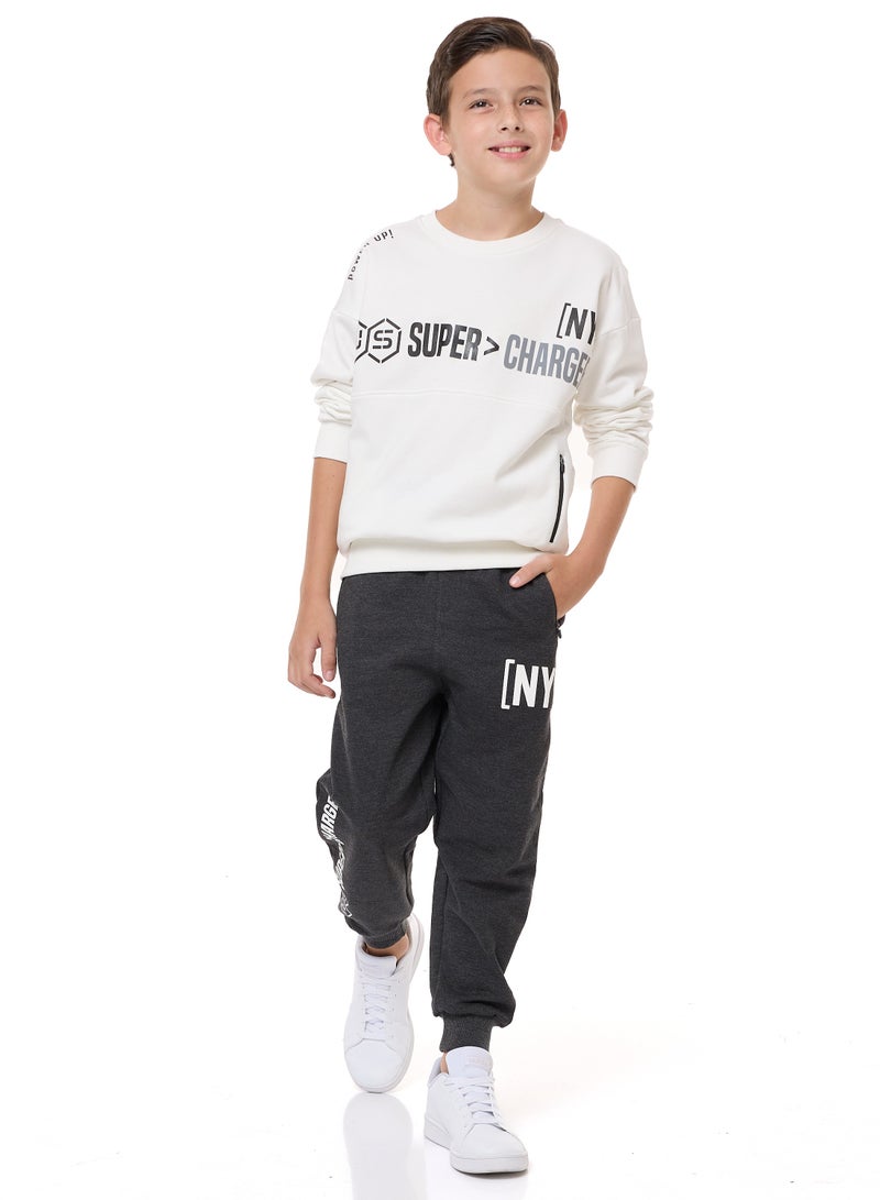 Boys' 2-Piece Sweatshirt and Jogger Set (8-14 yrs) Off-White/ Grey