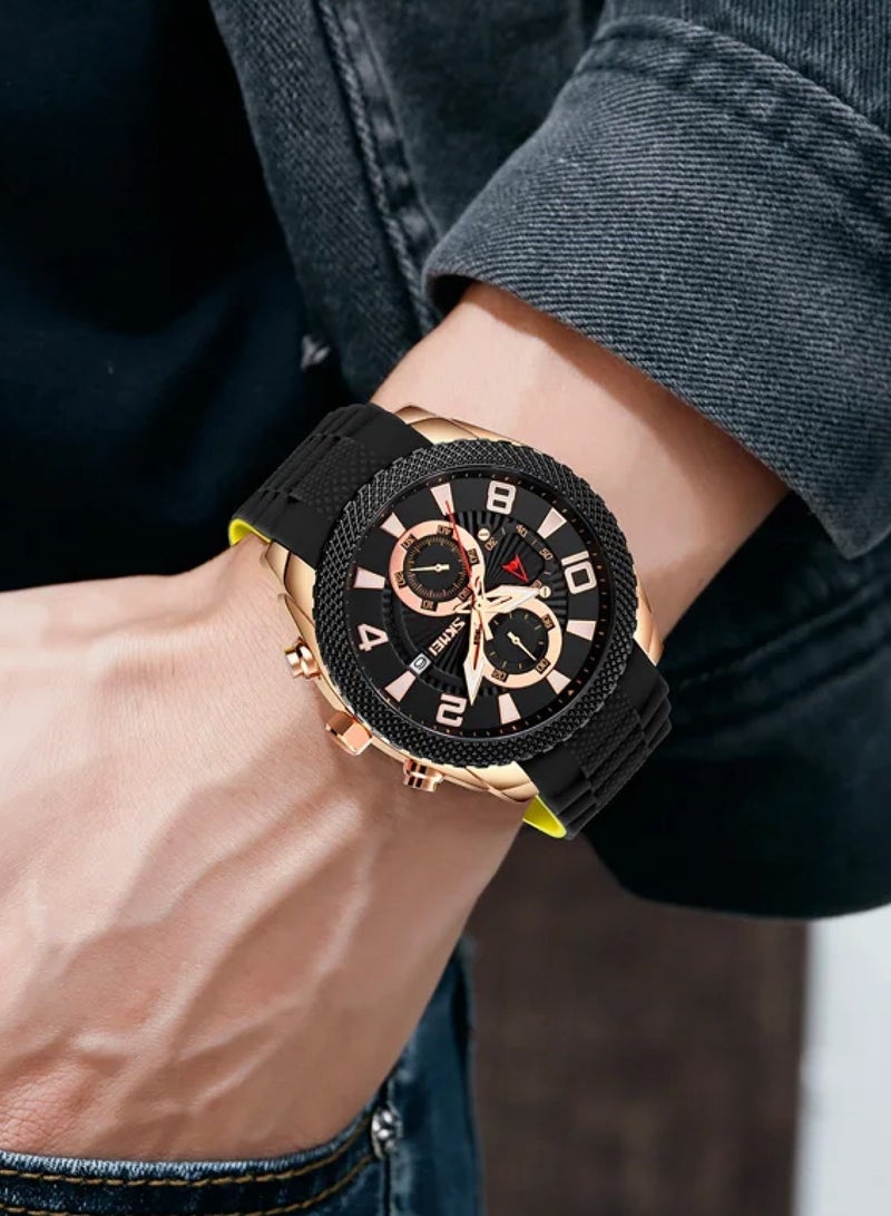 Men's Analog Quartz Black Silicone Band Watch 9269