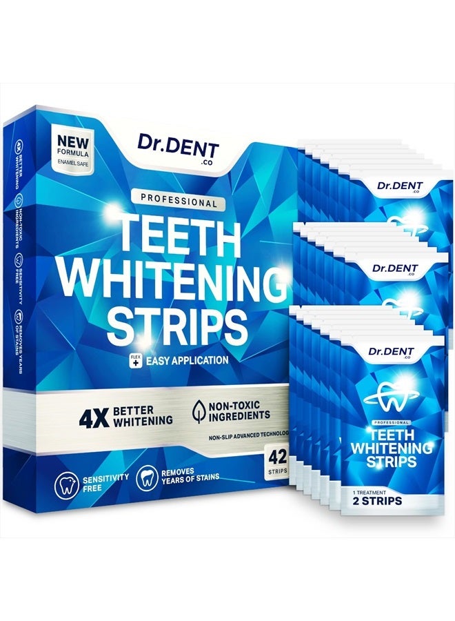 DrDent Professional Teeth Whitening Strips 7 Treatments - Safe for Enamel - Non Sensitive Teeth Whitening - Whitening Without Any Harm - Pack of 14 Strips + Mouth Opener Included