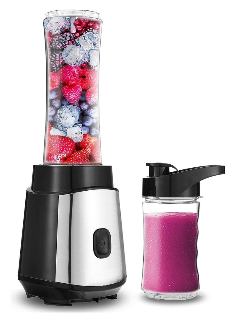 Personal Blender 350W Smoothie Blender/Smoothie Maker with 570ml & 400ml Go Bottle and Lid, Ice Crush Function Black/Silver