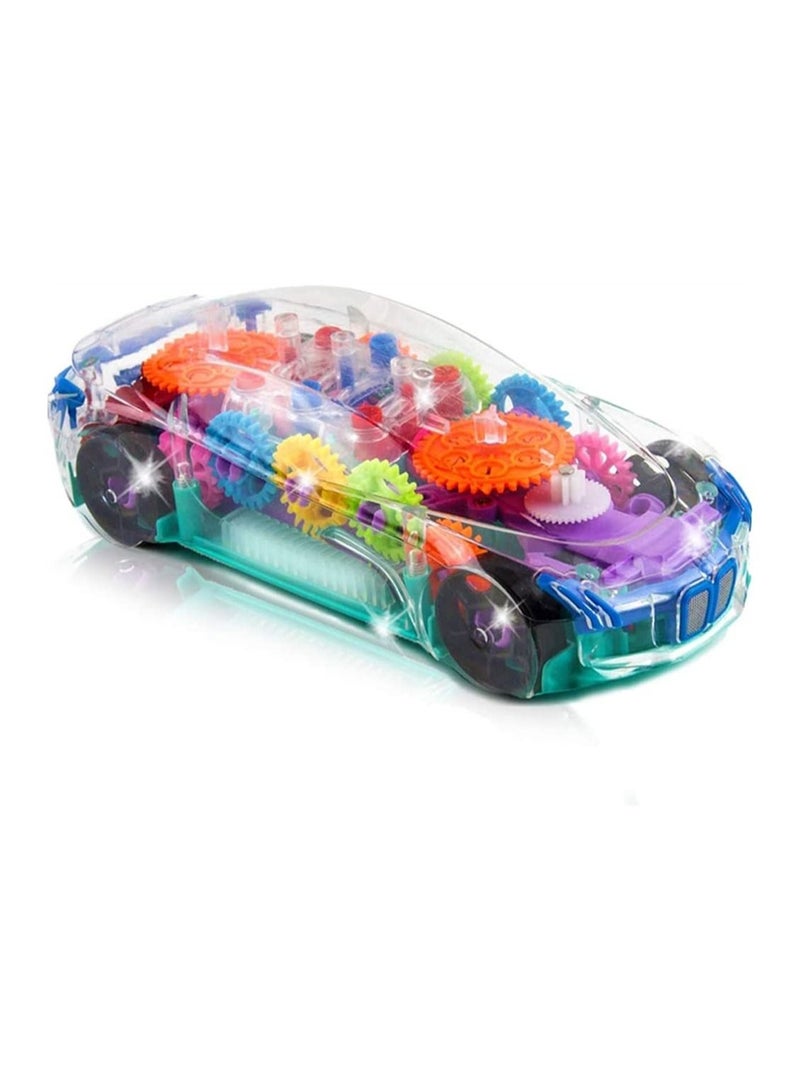 Light Up Transparent Car Toy for Kids, Bump and Go Toy Car with Colorful Moving Gears, Music, and LED Effects, Fun Educational Toy for Kids, Great Birthday Gift Idea,1 PCS