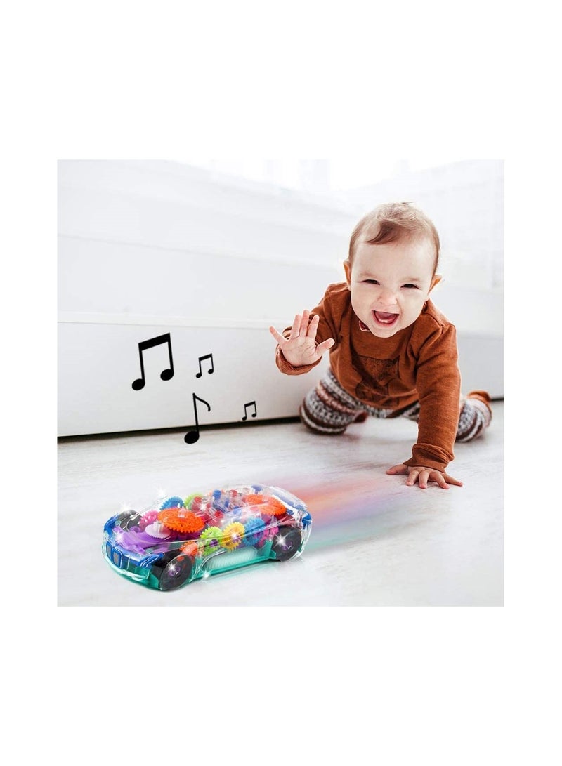 Light Up Transparent Car Toy for Kids, Bump and Go Toy Car with Colorful Moving Gears, Music, and LED Effects, Fun Educational Toy for Kids, Great Birthday Gift Idea,1 PCS