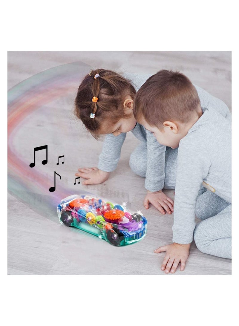 Light Up Transparent Car Toy for Kids, Bump and Go Toy Car with Colorful Moving Gears, Music, and LED Effects, Fun Educational Toy for Kids, Great Birthday Gift Idea,1 PCS