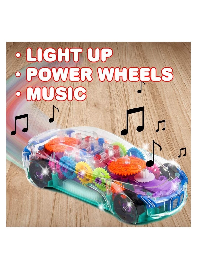 Light Up Transparent Car Toy for Kids, Bump and Go Toy Car with Colorful Moving Gears, Music, and LED Effects, Fun Educational Toy for Kids, Great Birthday Gift Idea,1 PCS