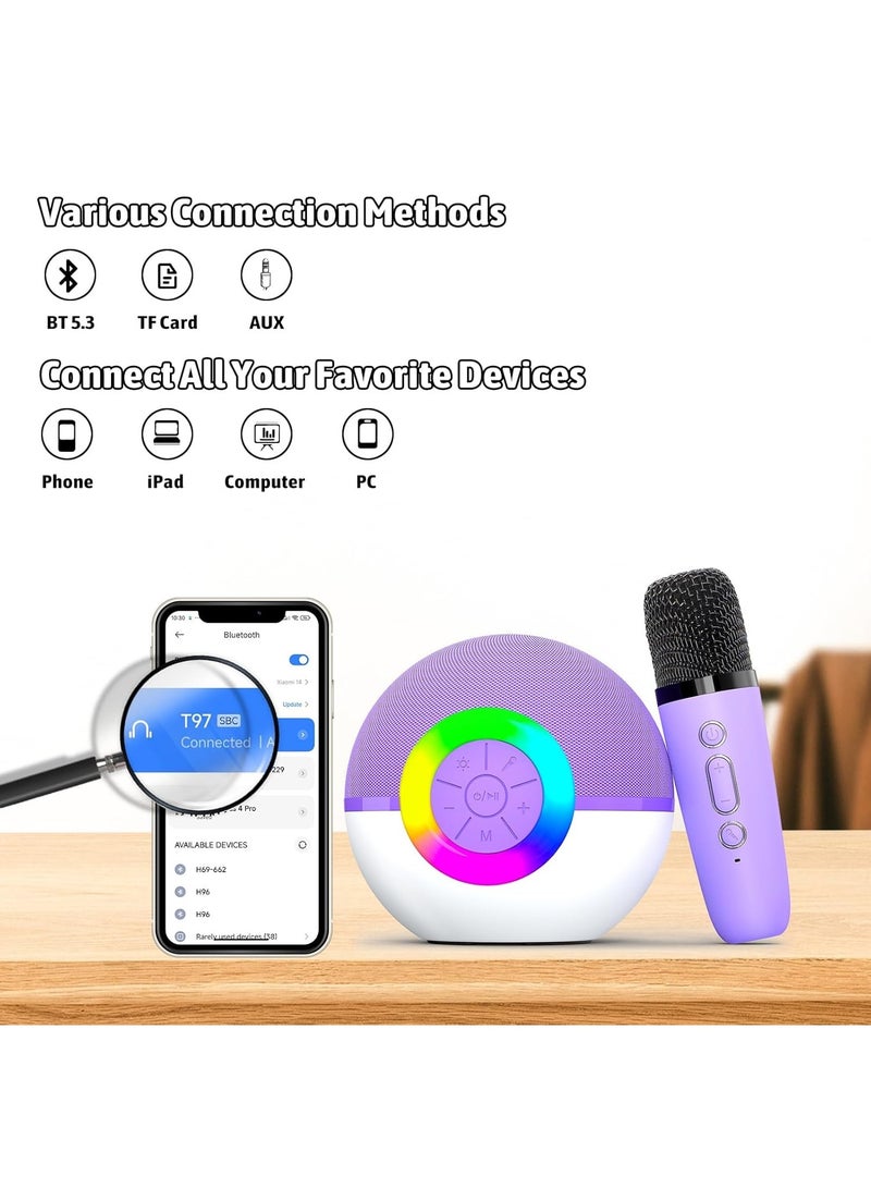 Karaoke Microphone Machine Toys for Kids and Adults, Mini Portable Bluetooth Speaker with 2 Wireless Mics,  Gifts for Boys and Girls Ages 3-12+Year(Purple)