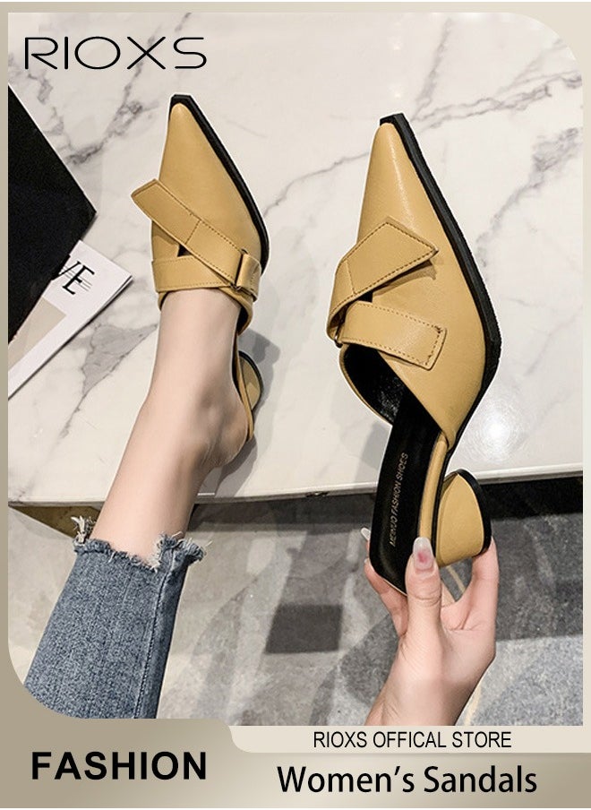 Women's Mules Closed Pointed Toe Strapless Backless Sandals Fashion Chunky Heel Sandals For Work And Party