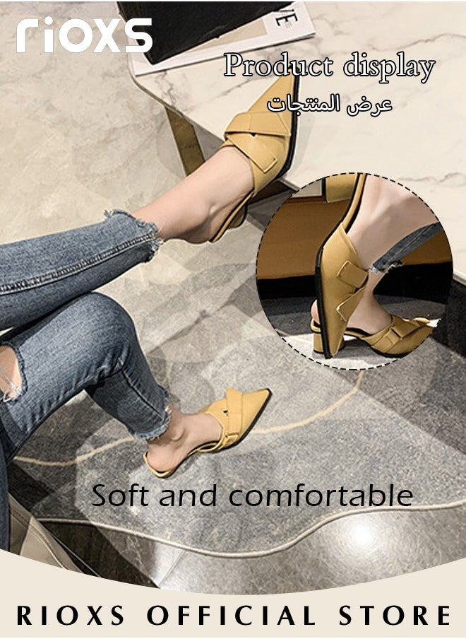 Women's Mules Closed Pointed Toe Strapless Backless Sandals Fashion Chunky Heel Sandals For Work And Party