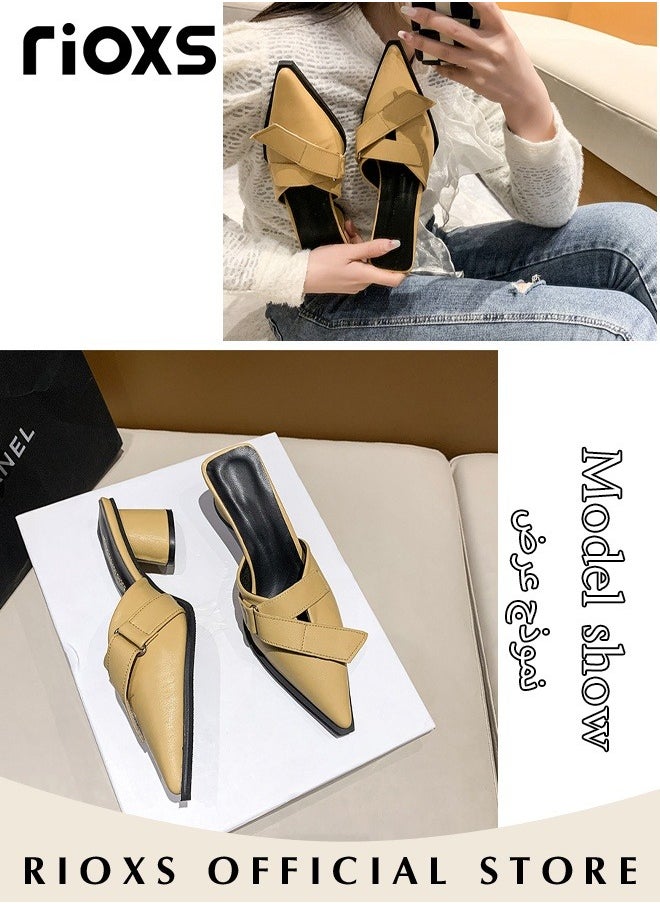 Women's Mules Closed Pointed Toe Strapless Backless Sandals Fashion Chunky Heel Sandals For Work And Party