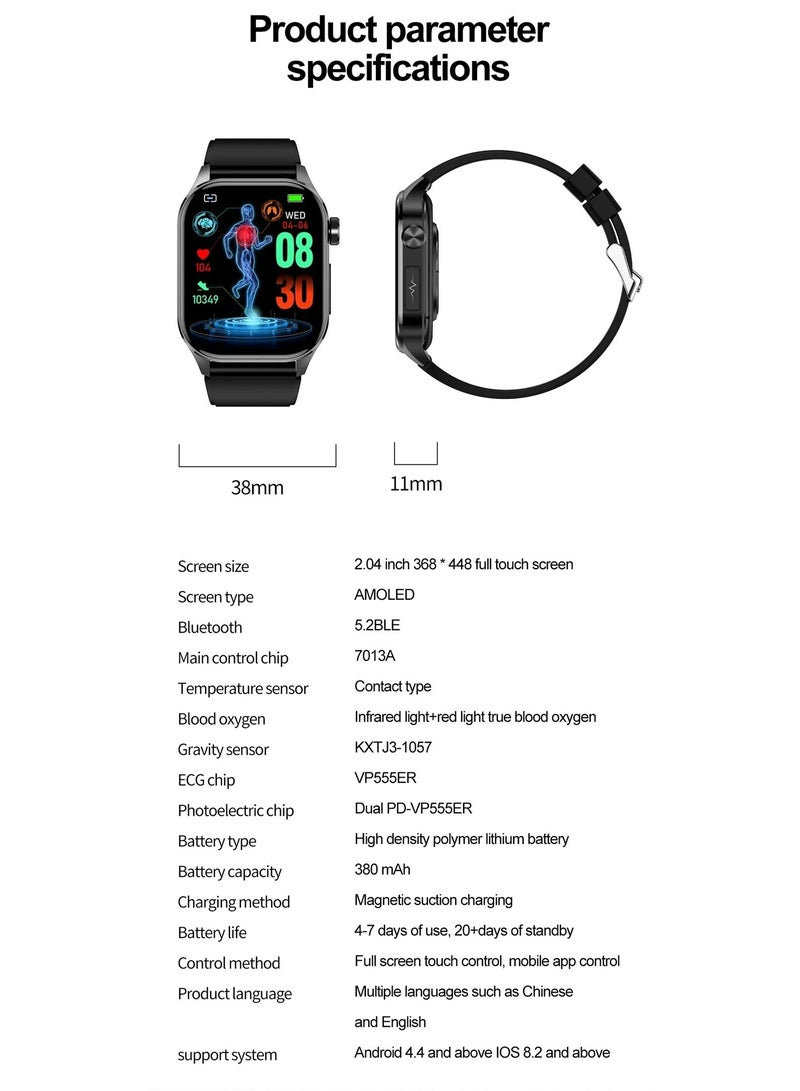 2024 New Blood Lipids Uric Acid Blood Glucose Smart Watch ECG+PPG+HRV Heart Rate Blood Body Composition Bluetooth Call Smartwatch