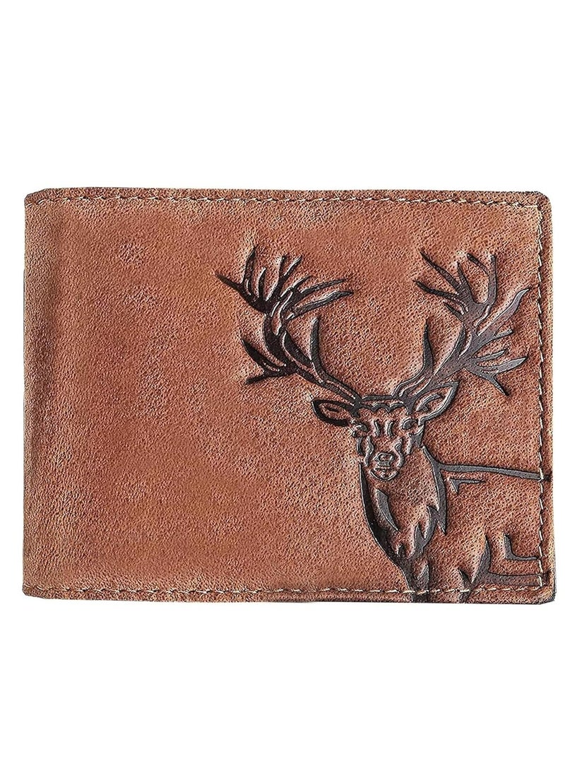 Men's Antlers Hunter Leather Wallet (Tan) R284