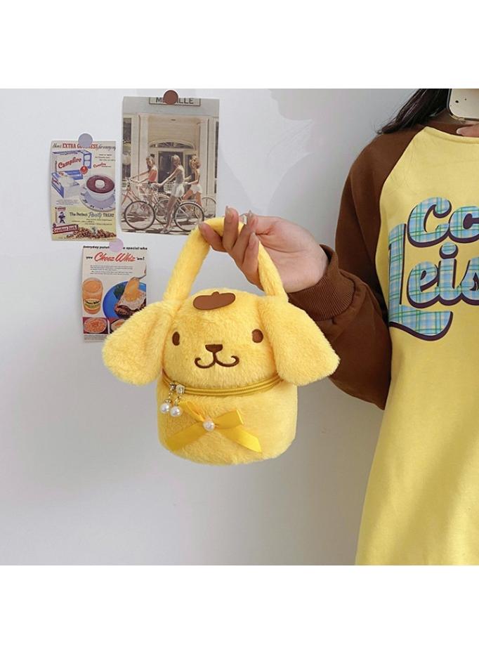 Cute Plush  Cinnamoroll Makeup Bag handbag  Open Flat Travel Toiletry Accessories Organizer Cosmetic Pouch with Handle for Cosmetics Brushes Toiletry Jewelry