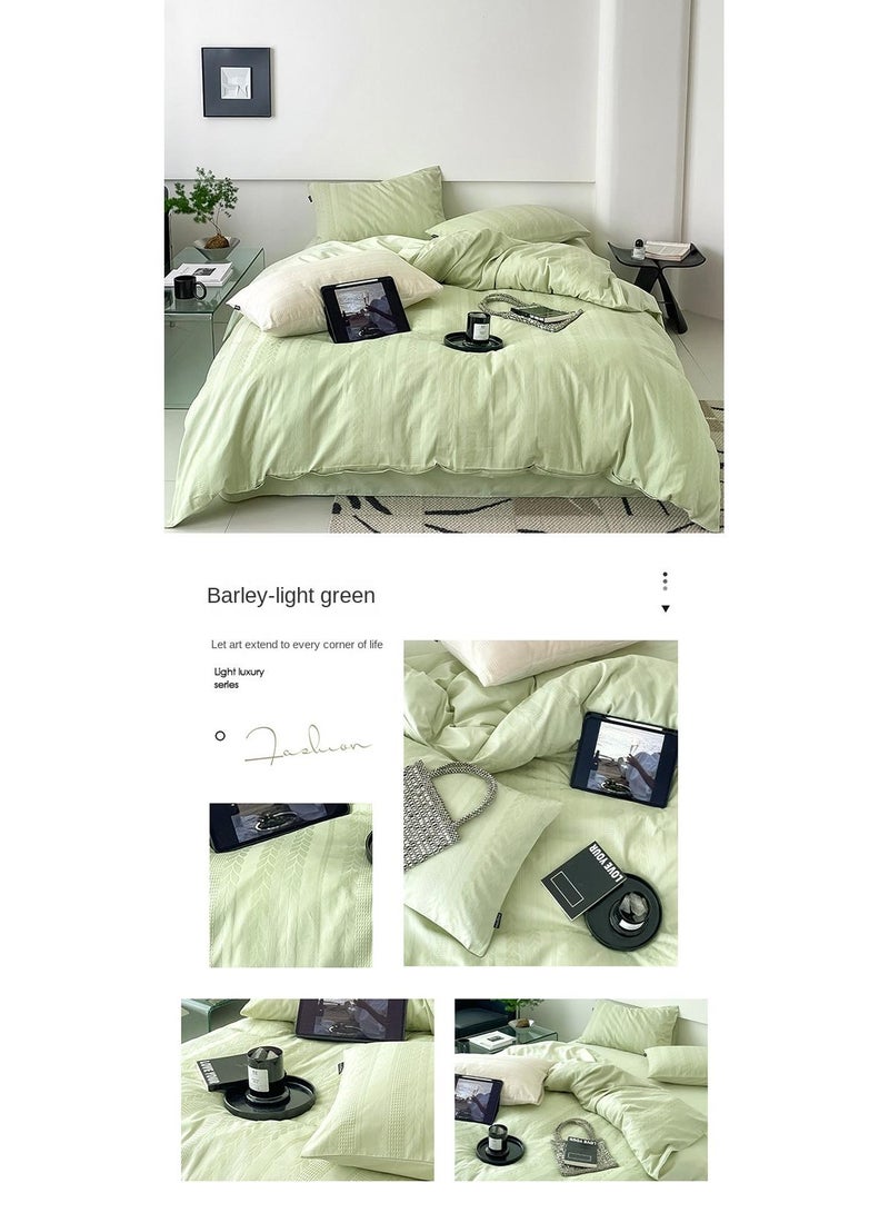 Cotton Satin Duvet Cover Set Solid Color Striped Jacquard 4pcs Cotton 60S Soft Comforter Cover Bed Sheet Pillowcases Bedding Set