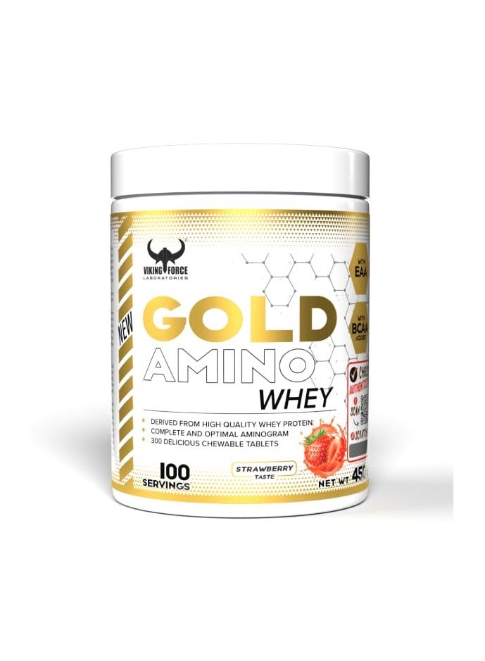 Viking Gold Whey - 300 Chewable Tablets, Strawberry Flavor, 450g Complete Amino Acid Profile Whey Protein Muscle Recovery And Growth Support