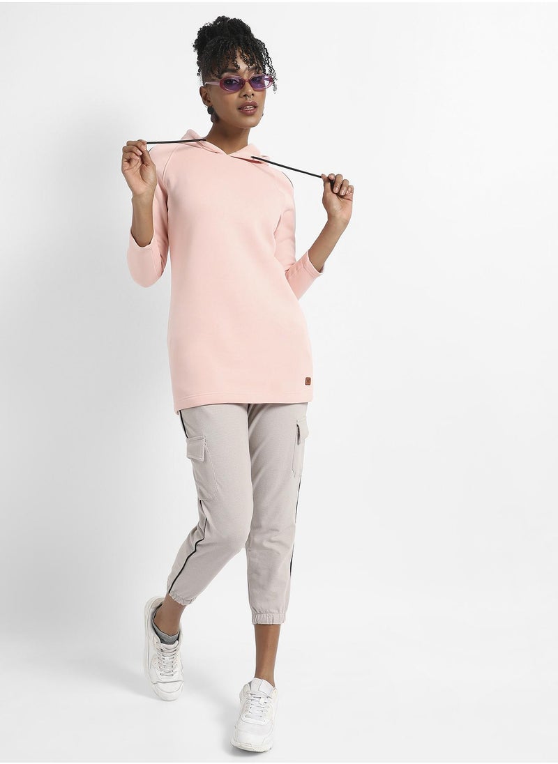 Women's Baby Pink Hoodie Dress With Cold-Shoulder