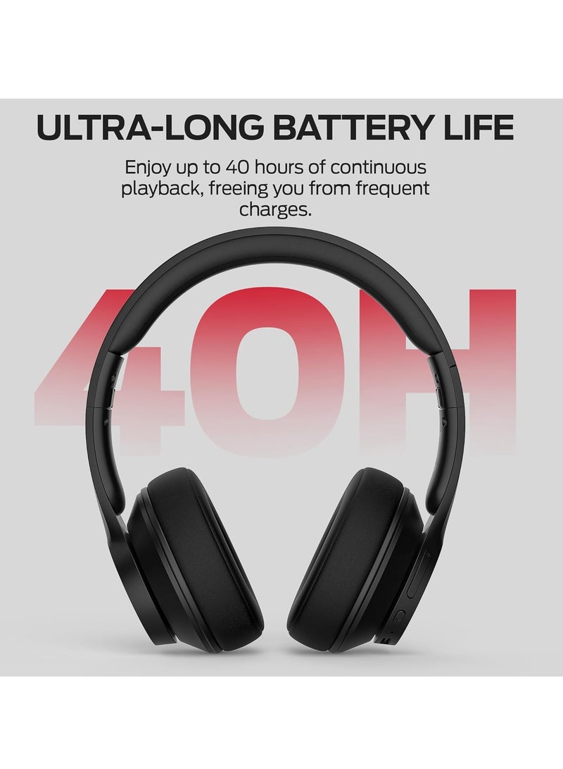 Mission 100 Bluetooth Headphones, Over Ear Headphones with Immersive Bass, Crystal Clear Call, 40H Playtime, Bluetooth 5.4, Comfortable Fit Wireless Headset for Travel Work