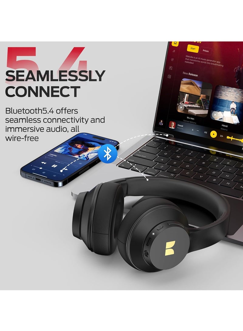 Mission 100 Bluetooth Headphones, Over Ear Headphones with Immersive Bass, Crystal Clear Call, 40H Playtime, Bluetooth 5.4, Comfortable Fit Wireless Headset for Travel Work