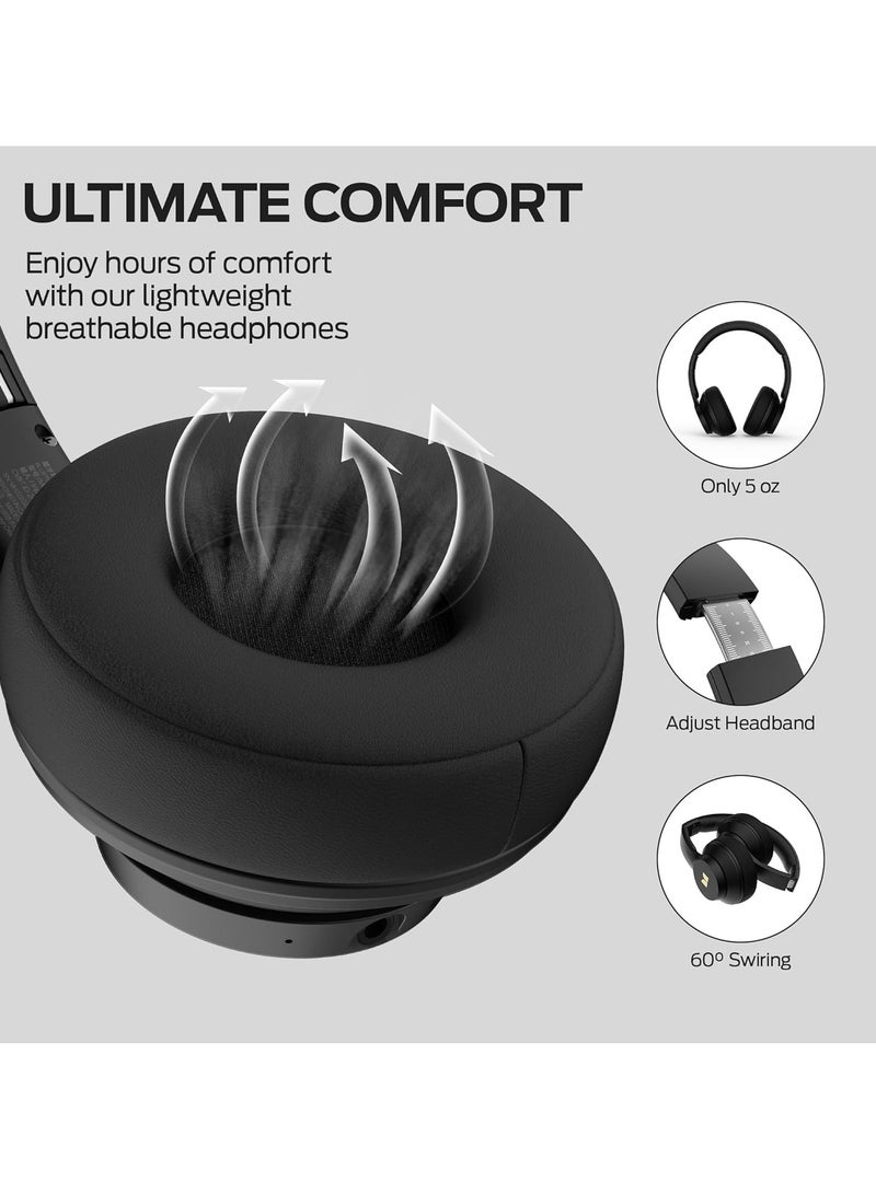 Mission 100 Bluetooth Headphones, Over Ear Headphones with Immersive Bass, Crystal Clear Call, 40H Playtime, Bluetooth 5.4, Comfortable Fit Wireless Headset for Travel Work