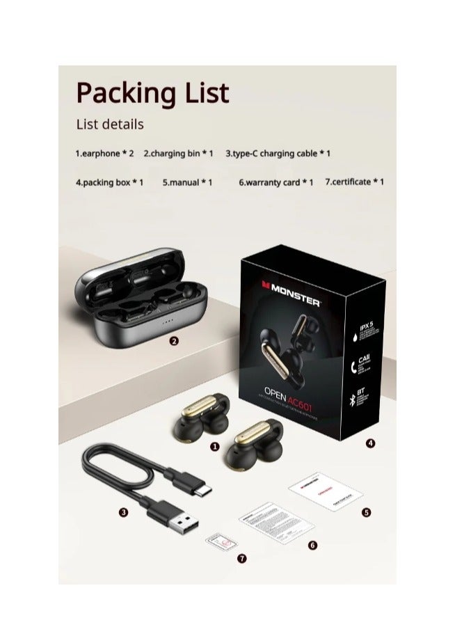 AC601 Wireless Bluetooth Open Earphones with Mic, Waterproof Earphones, Open Earphones, Sports, Bluetooth, Noise Cancelling