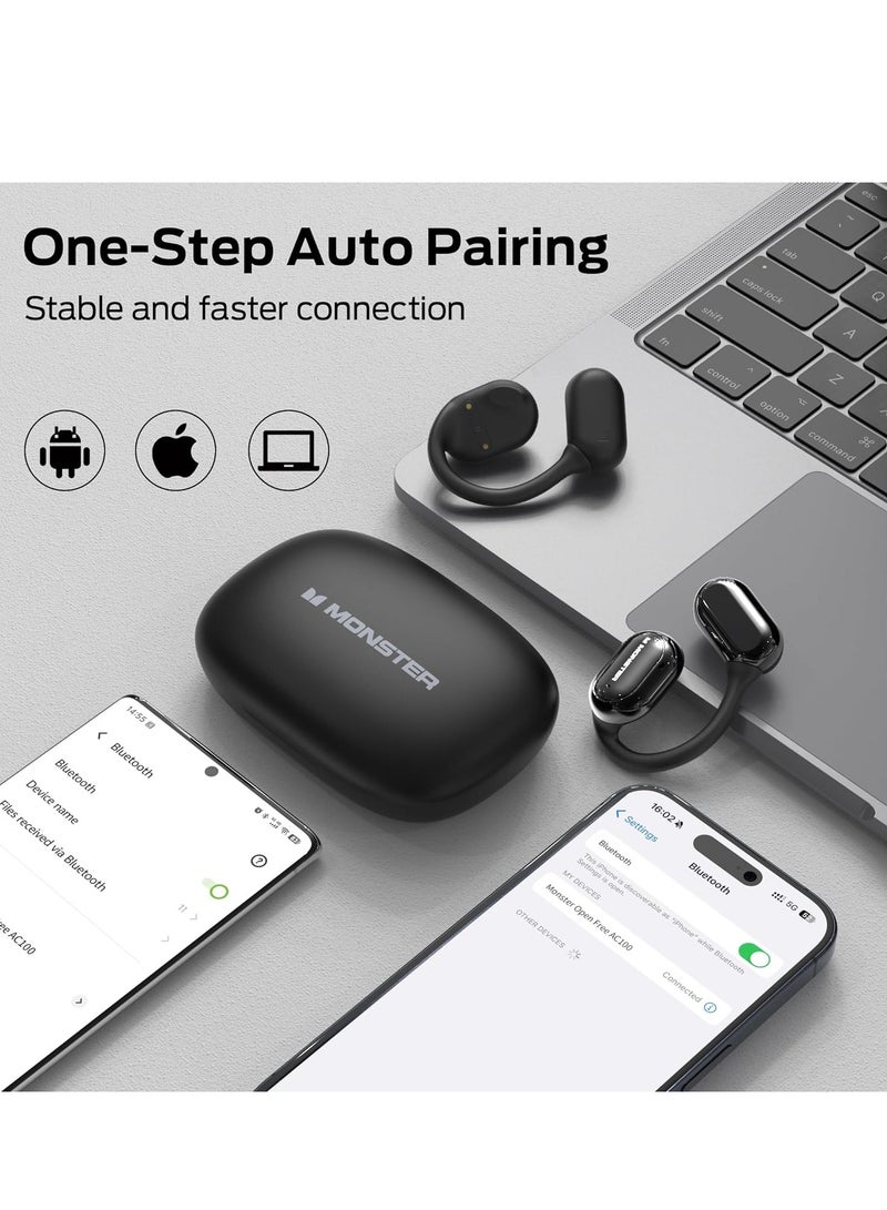 Open Free AC100 Open Ear Headphones, Bluetooth 5.3 Wireless Headphones with Earhooks, Immersive Stereo Sound by Dual Large Driver, Clear Talk, 30H Playtime,Waterproof Sport Earbuds for Running
