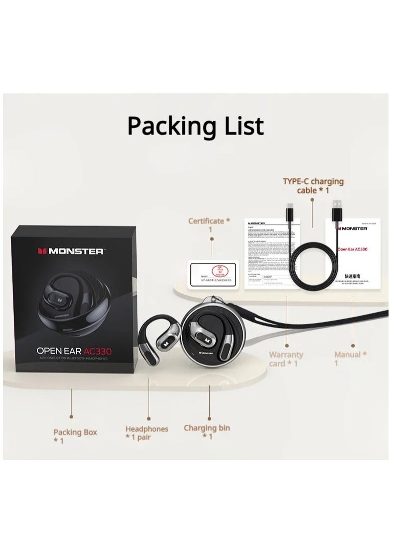 Open Ear AC330 Open Ear Earphone Bluetooth 5.4 Wireless Earphone IPX5 Waterproof Sport Earphone With Mic Earbuds