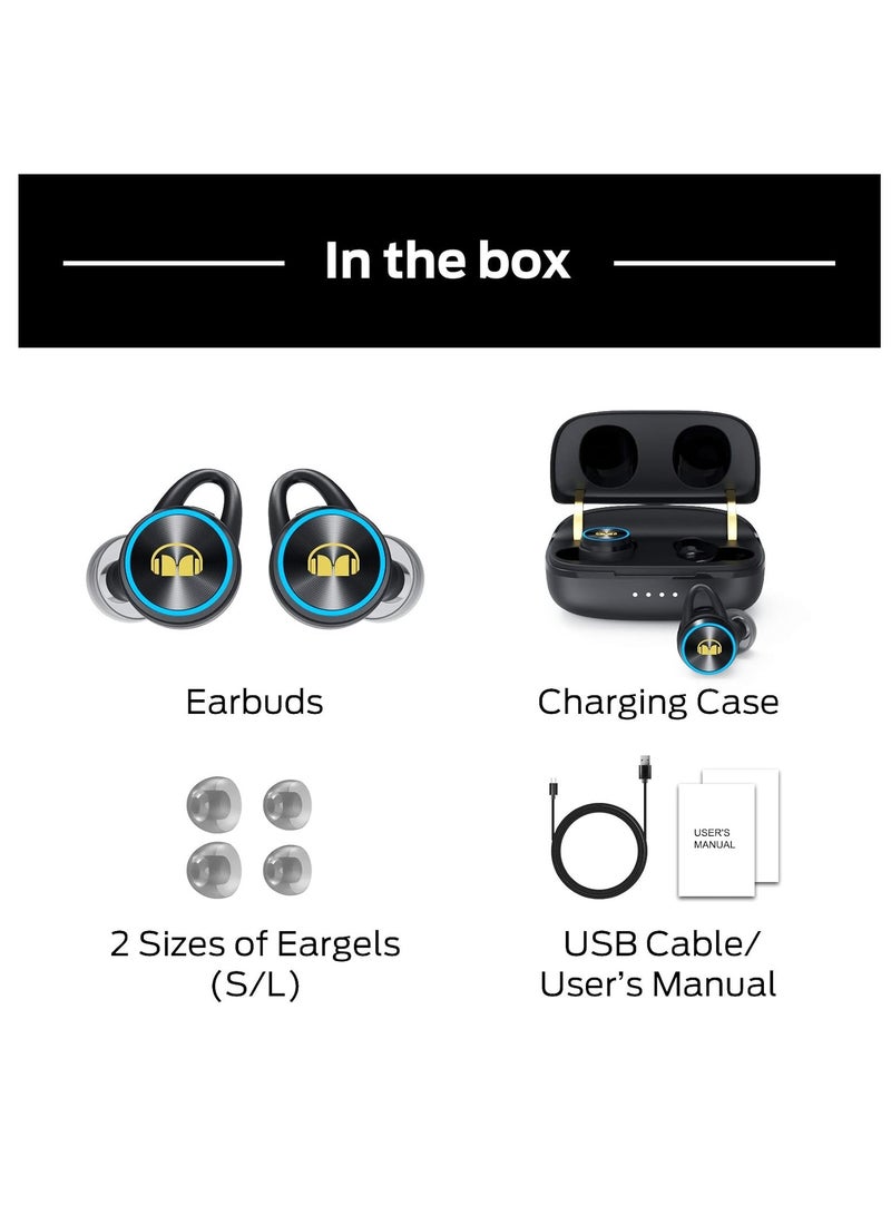 Clarity 101Plus AirLinks Wireless Earbuds, Bluetooth 5.0 in-Ear Headphones with Charging Case, Stereo Earphones Deep Bass Sound, Built-in Mic, Clear Call, Water Resistant Design for Sports