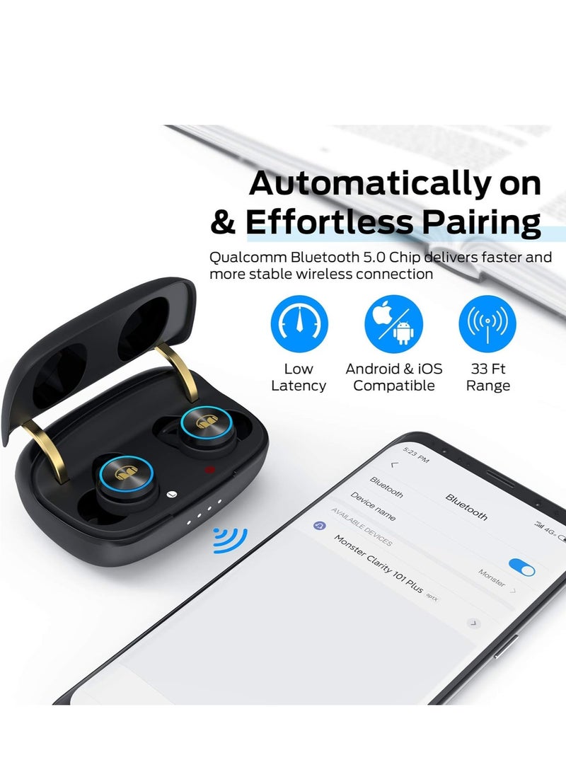 Clarity 101Plus AirLinks Wireless Earbuds, Bluetooth 5.0 in-Ear Headphones with Charging Case, Stereo Earphones Deep Bass Sound, Built-in Mic, Clear Call, Water Resistant Design for Sports