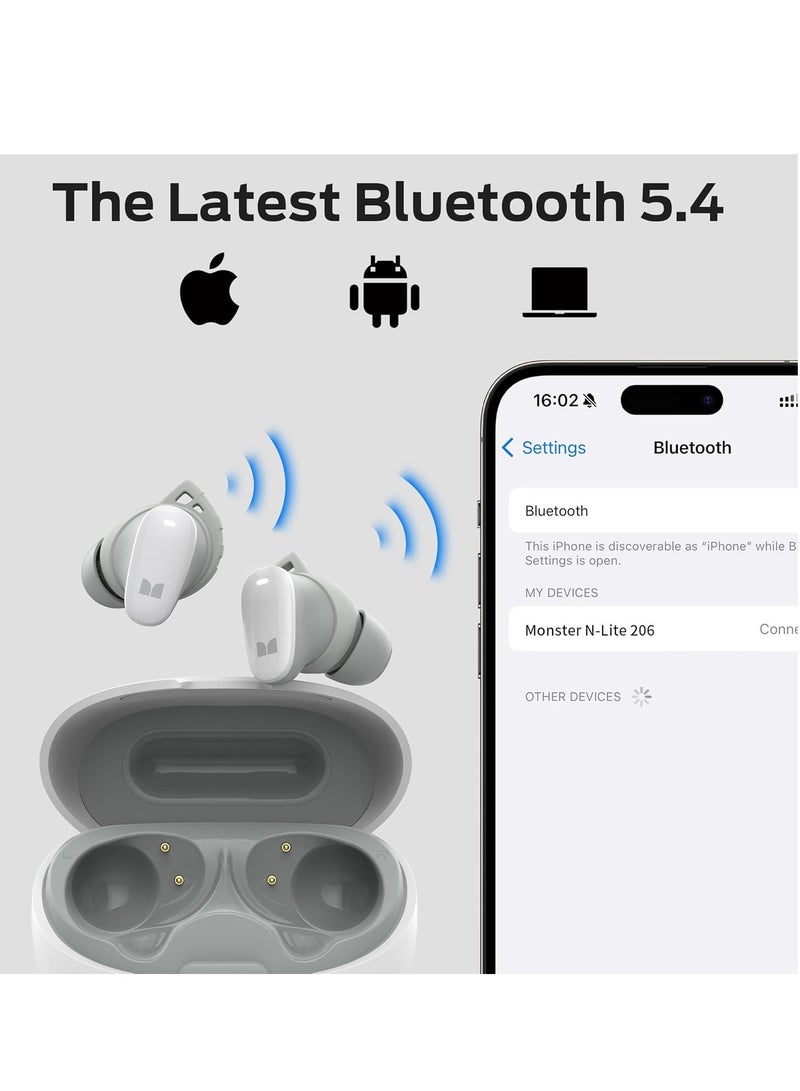 N-Lite 206 Wireless Earbuds Bluetooth 5.4 in Ear Headphones, Bluetooth Ear Buds Built-in Microphone, Touch Control, Comfortable Fit, USB-C Fast Charging, IPX6 Waterproof, 25H Playtime