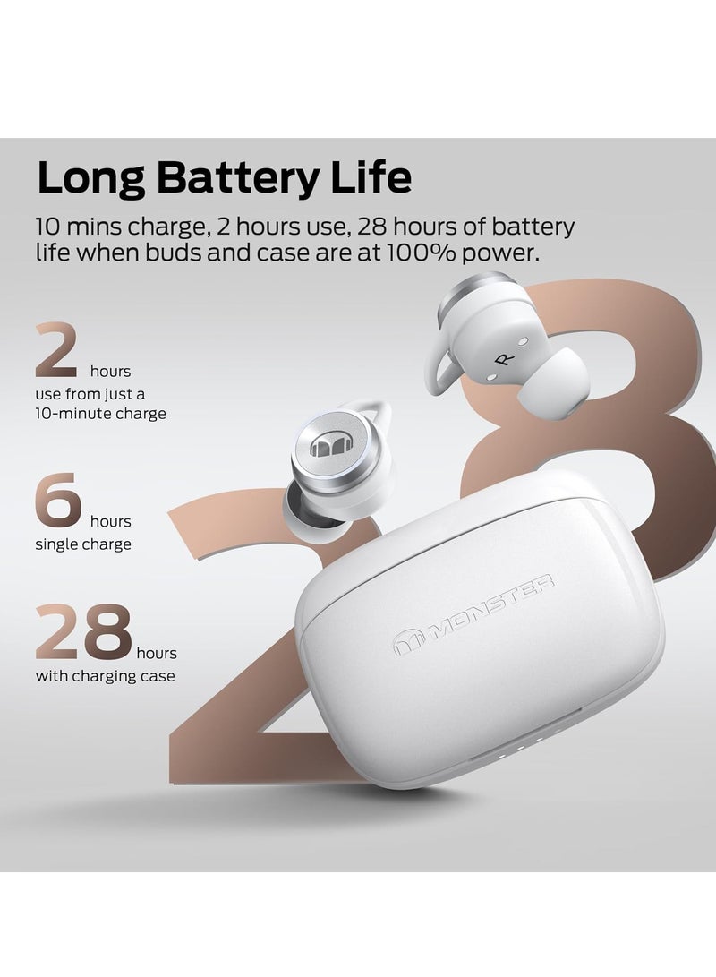 Clarity 101Plus AirLinks Wireless Earbuds, Bluetooth 5.3 in-Ear Headphones with Charging Case, Stereo Earphones Deep Bass Sound, 28H Long Playtime, Water Resistant Design for Sports