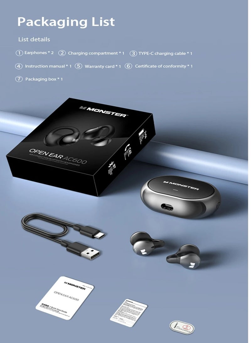 AC600 Air Conduction Headset Wireless bluetooth Earphone Rotary Planet Ring Design HiFi Panoramic Stereo AI Call Noise Cancelling 21H Playback Open-ear Earclips Headphones