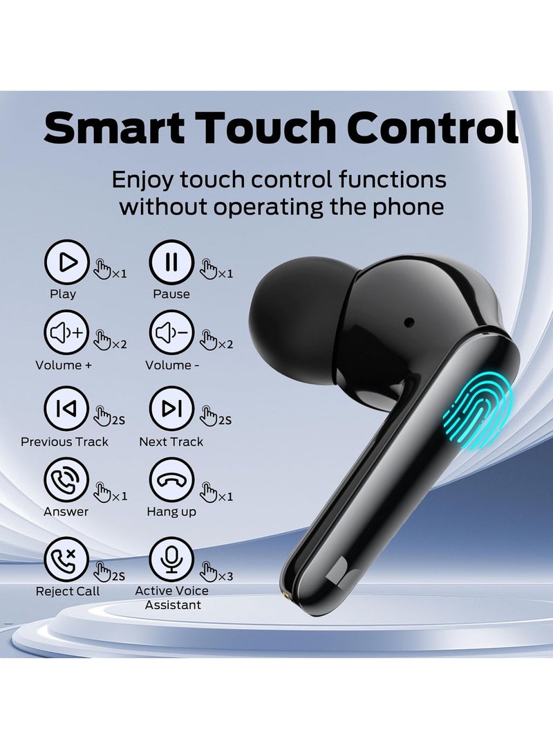 N-Lite 203 AirLinks Wireless Earbuds, Bluetooth 5.3 Headphones with HiFi Stereo, Crystal Clear Call, 30H Playback, Type-C Charging, Touch Control, IPX6 Waterproof in-Ear Earbuds Earphones