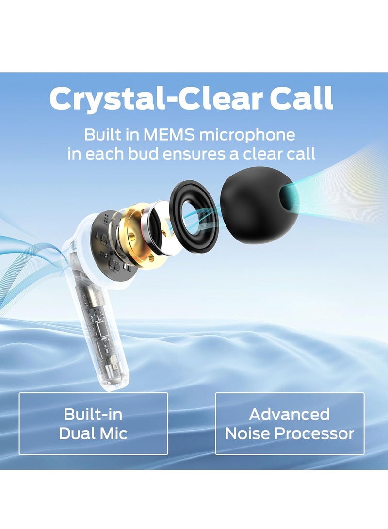 N-Lite 203 AirLinks Wireless Earbuds, Bluetooth 5.3 Headphones with HiFi Stereo, Crystal Clear Call, 30H Playback, Type-C Charging, Touch Control, IPX6 Waterproof in-Ear Earbuds Earphones