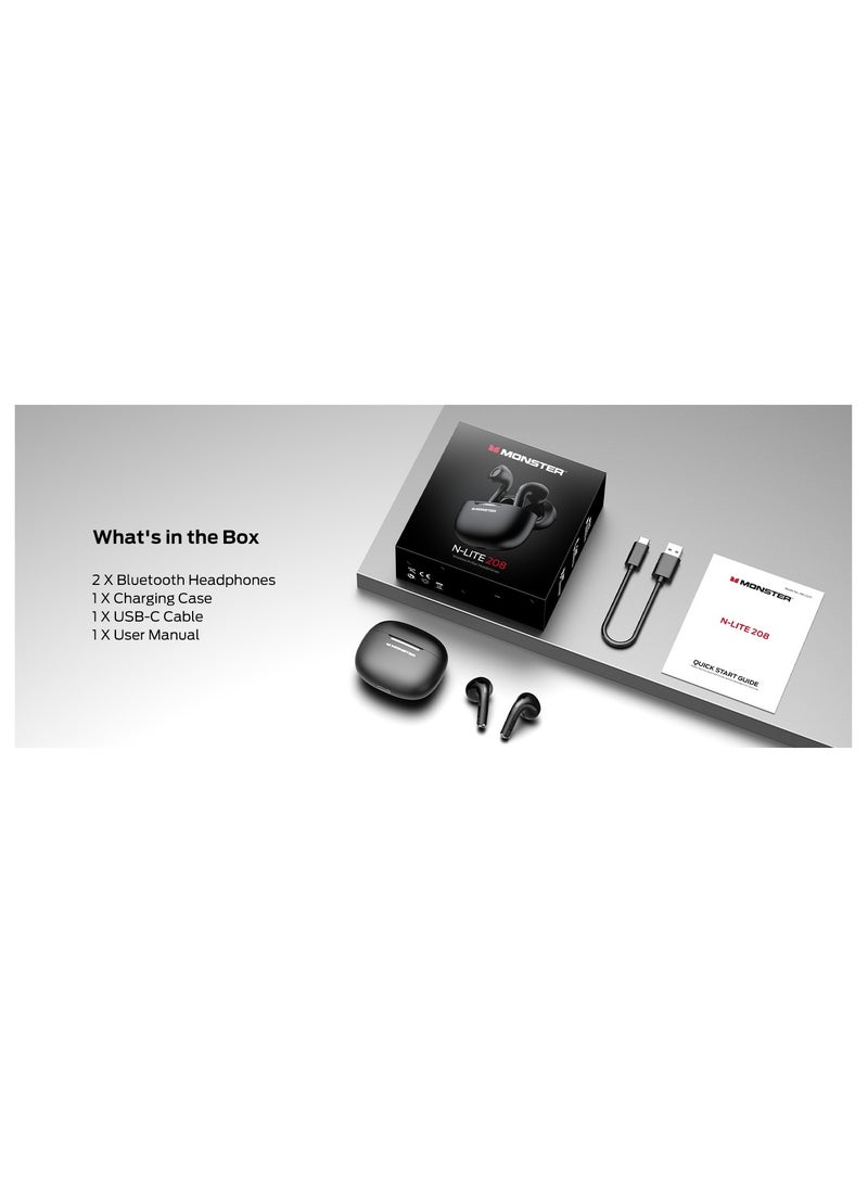 N-Lite 208 Wireless Earbuds Bluetooth 5.4 Built-in Mic, Bluetooth Earbuds Touch Control, Headphones Bluetooth Wireless with 30H Playtime, Type-C Fast Charging, Clear Call for Running, Workout