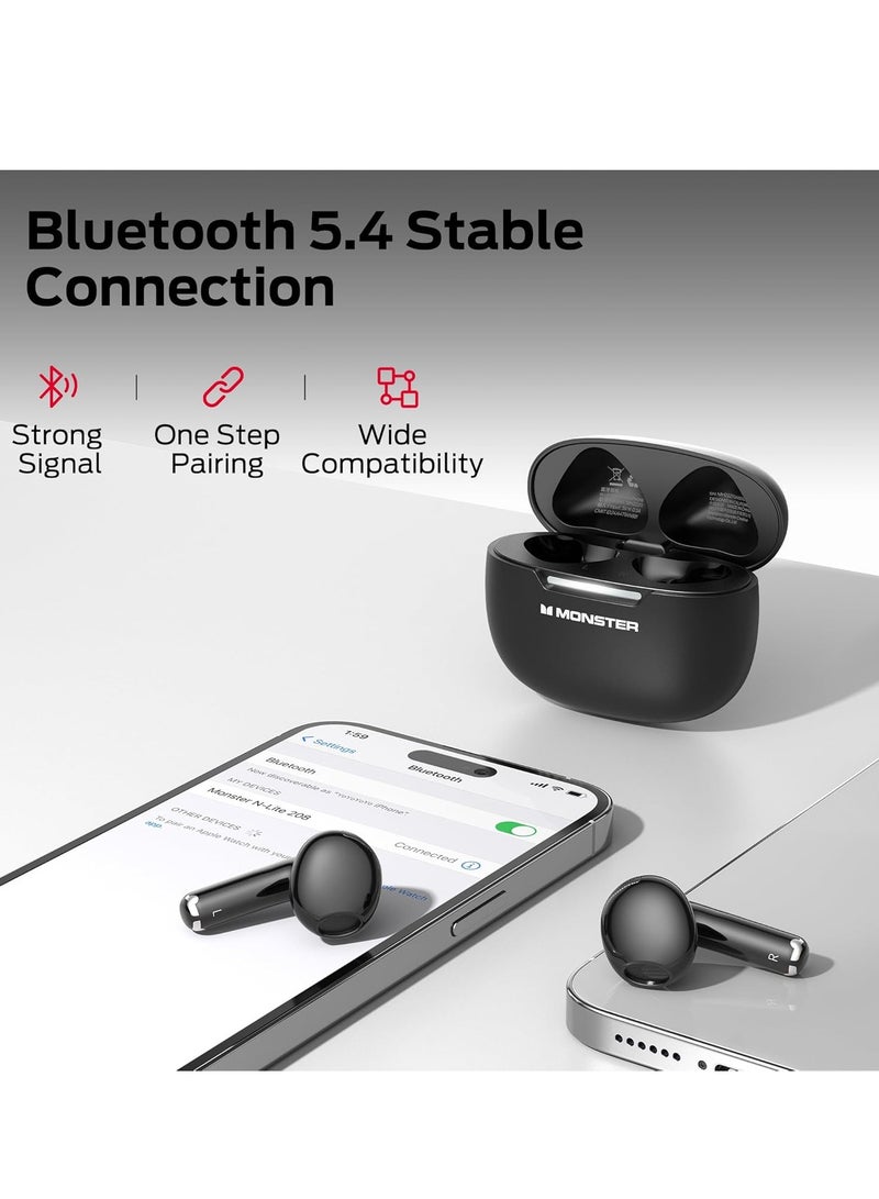 N-Lite 208 Wireless Earbuds Bluetooth 5.4 Built-in Mic, Bluetooth Earbuds Touch Control, Headphones Bluetooth Wireless with 30H Playtime, Type-C Fast Charging, Clear Call for Running, Workout