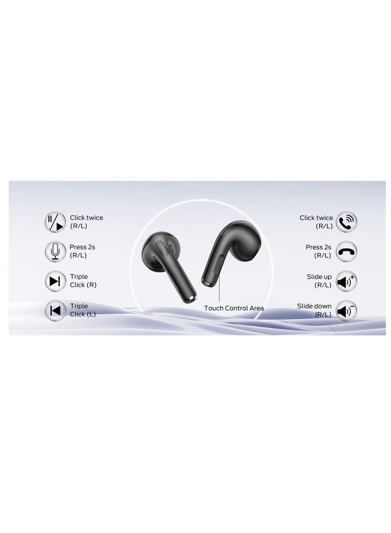 N-Lite 208 Wireless Earbuds Bluetooth 5.4 Built-in Mic, Bluetooth Earbuds Touch Control, Headphones Bluetooth Wireless with 30H Playtime, Type-C Fast Charging, Clear Call for Running, Workout