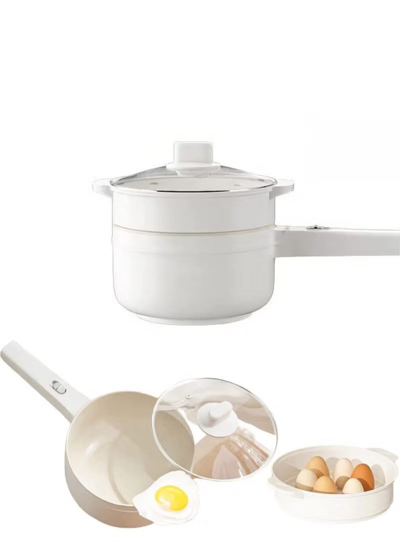 1.6L Electric Hot Pot with Steamer and Temperature Control Non-Stick Electric Cooker Shabu Shabu, Electric Skillet,Frying Pan,Electric Saucepan,for Noodles, Egg, Steak, Sauté, Steam, Oatmeal and Soup