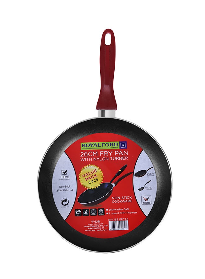 2-Piece Frypan With Turner Set Black/Brown/Yellow 26cm