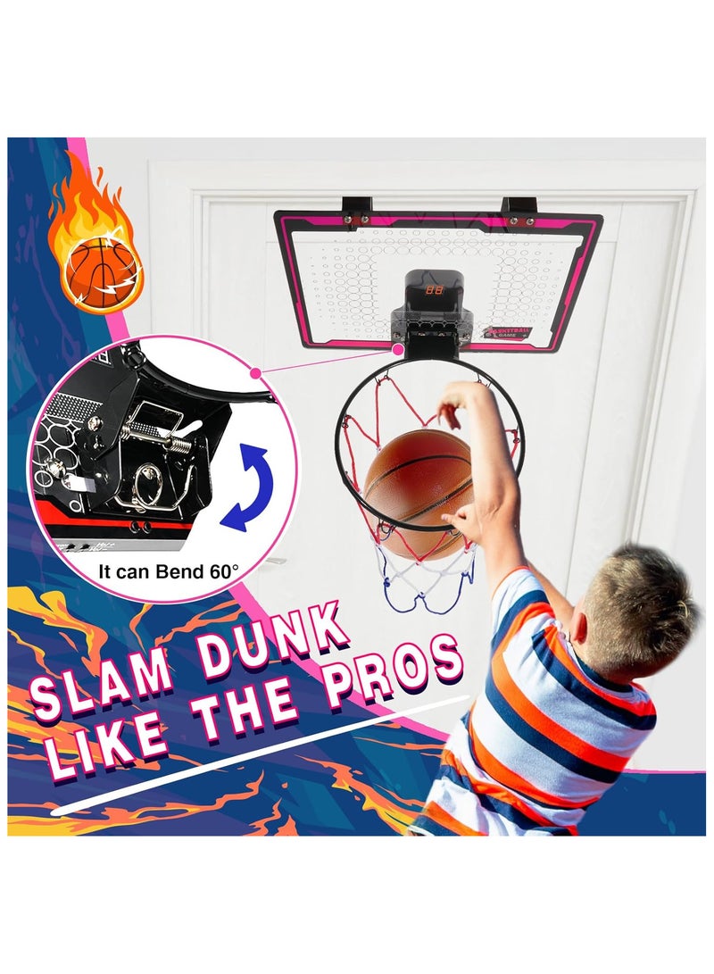 Indoor Basketball Hoop for Kids, Indoor Over The Door Mini Hoops, Mini Basketball Hoop with 4 Balls&Electronic Scoreboard LED Light Mini Hoop with Electronic Scoreboard,5-12+ Year Old Boys