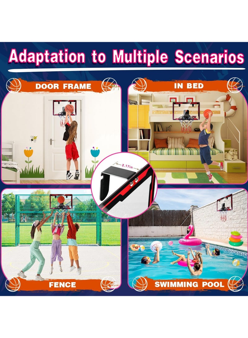 Indoor Basketball Hoop for Kids, Indoor Over The Door Mini Hoops, Mini Basketball Hoop with 4 Balls&Electronic Scoreboard LED Light Mini Hoop with Electronic Scoreboard,5-12+ Year Old Boys