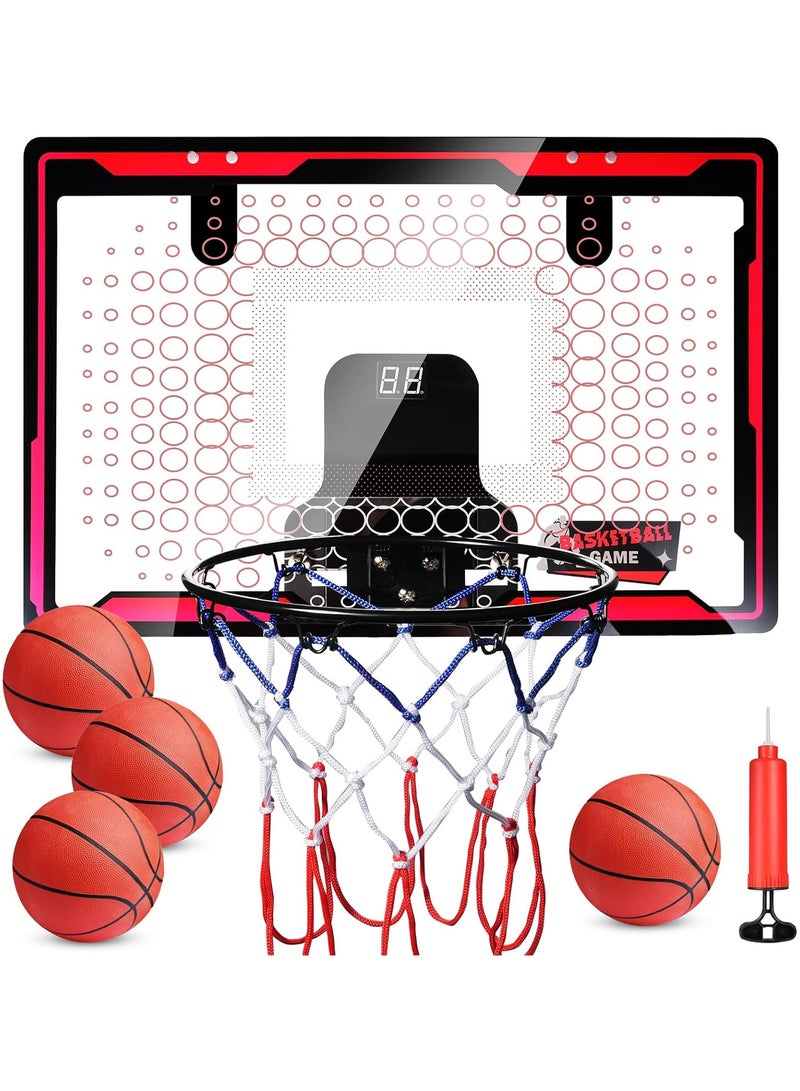 Indoor Basketball Hoop for Kids, Indoor Over The Door Mini Hoops, Mini Basketball Hoop with 4 Balls&Electronic Scoreboard LED Light Mini Hoop with Electronic Scoreboard,5-12+ Year Old Boys