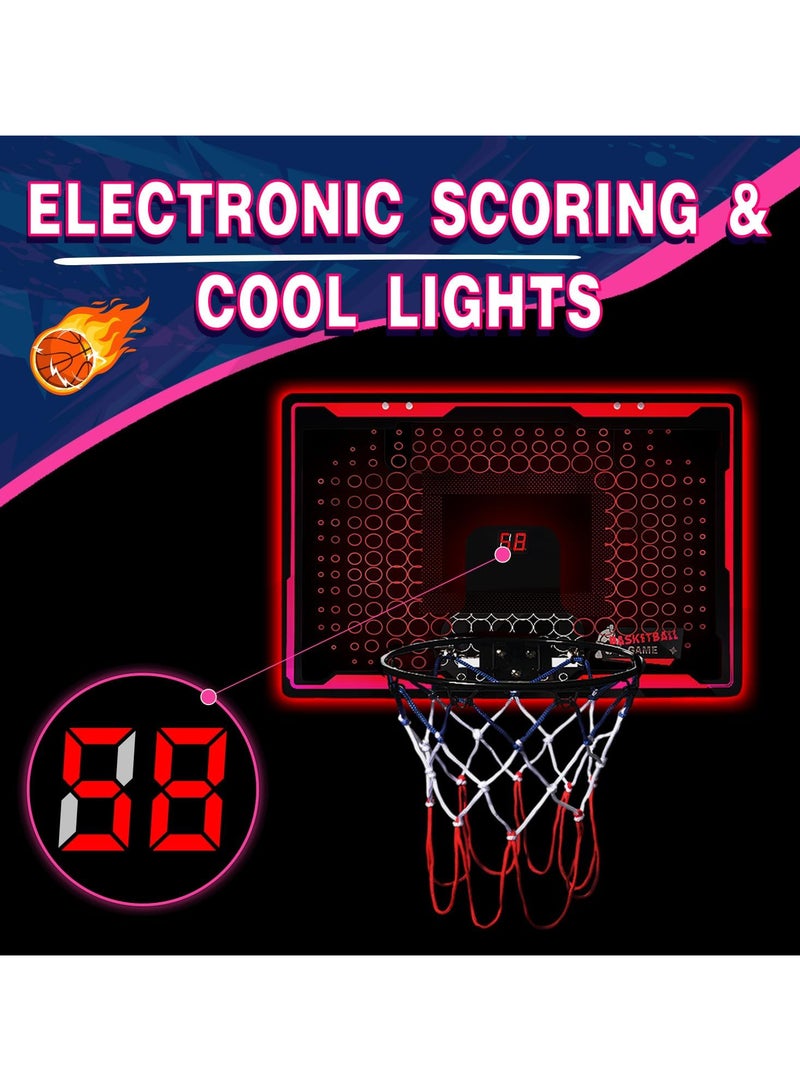 Indoor Basketball Hoop for Kids, Indoor Over The Door Mini Hoops, Mini Basketball Hoop with 4 Balls&Electronic Scoreboard LED Light Mini Hoop with Electronic Scoreboard,5-12+ Year Old Boys