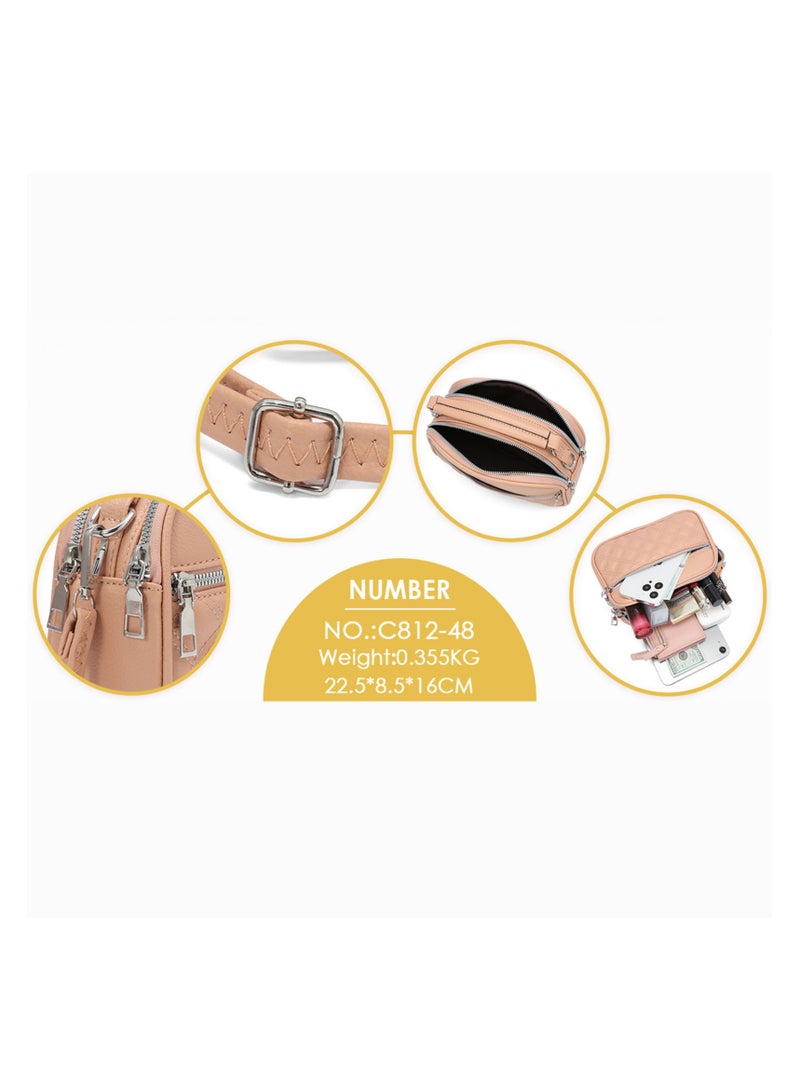 Women's Cross-Body Bags White Chain Bag Handbags for Women,Lightweight Crossbody Designer Shoulder Bag Purse,Ladies Fashion Phone Bag，Adjustable Strap PU Leather with Multi Zipper Pockets