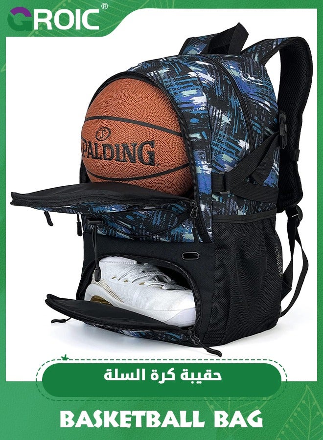 Soccer Backpack, Large Soccer Backpack Bag with Ball Compartment and Shoe Pocket Outdoor Sports Equipment Bag, Large ‎Backpack bag for Basketball, Soccer, Volleyball Sports