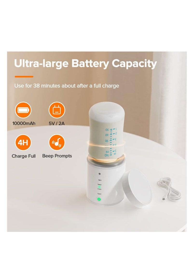 Travel-Friendly Rechargeable Bottle Warmer with 5 Adapters, 4 Temperature Settings, and Beep Alert for Breastmilk or Formula