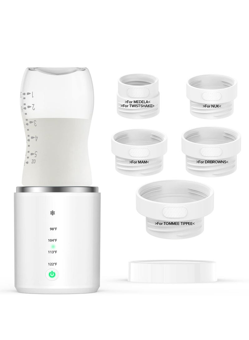 Travel-Friendly Rechargeable Bottle Warmer with 5 Adapters, 4 Temperature Settings, and Beep Alert for Breastmilk or Formula