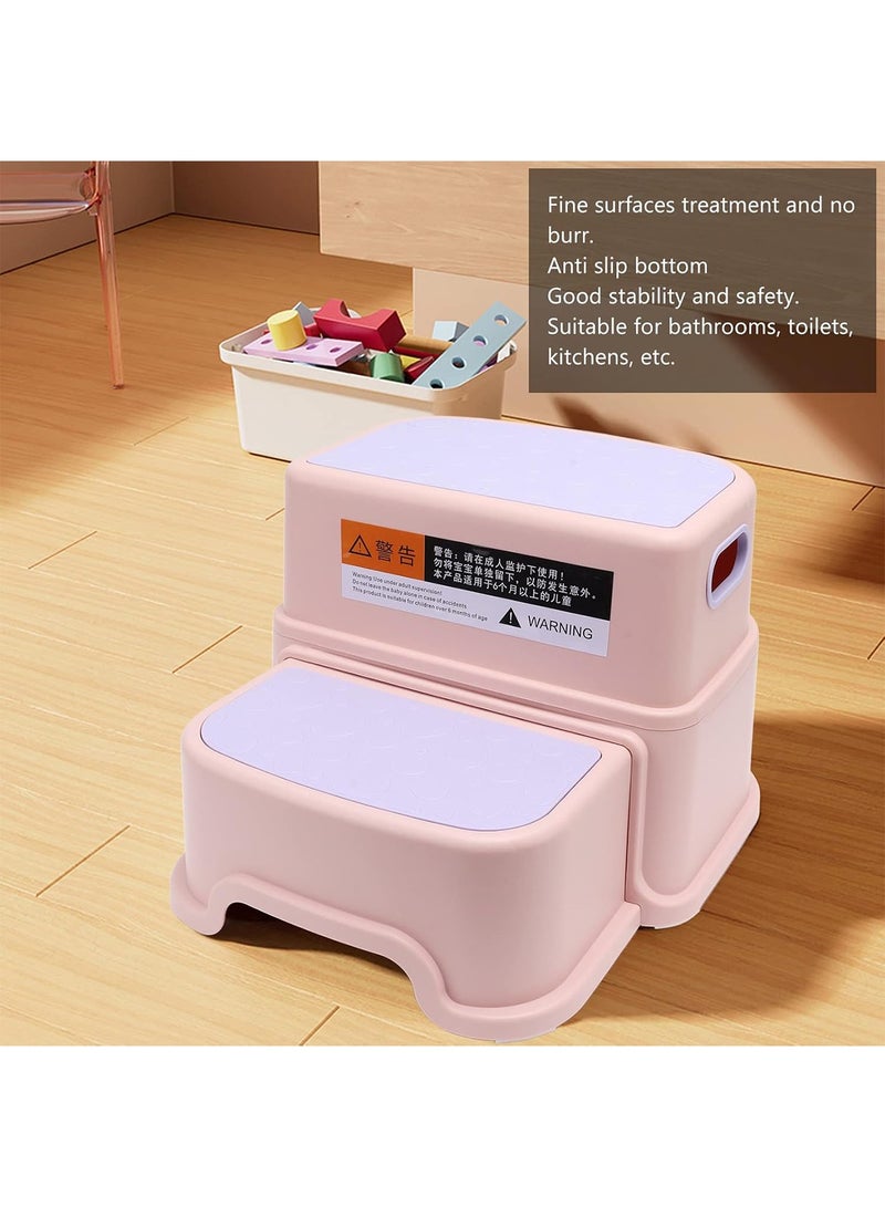 Toddler Step Stool for Bathroom Sink 2 Step Stool for Kids Toilet Potty Training Non-Slip Kid Plastic Stools with Handle