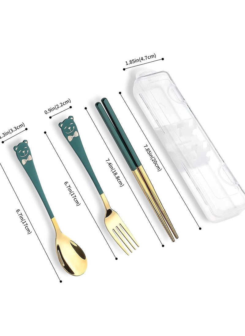 Portable Utensil Set 18/8 Stainless Steel Flatware Set 4pcs Travel Camping Flatware Set Fork Spoon Chopsticks with Portable Case Cute Pocket Utensils for Lunch Picnic